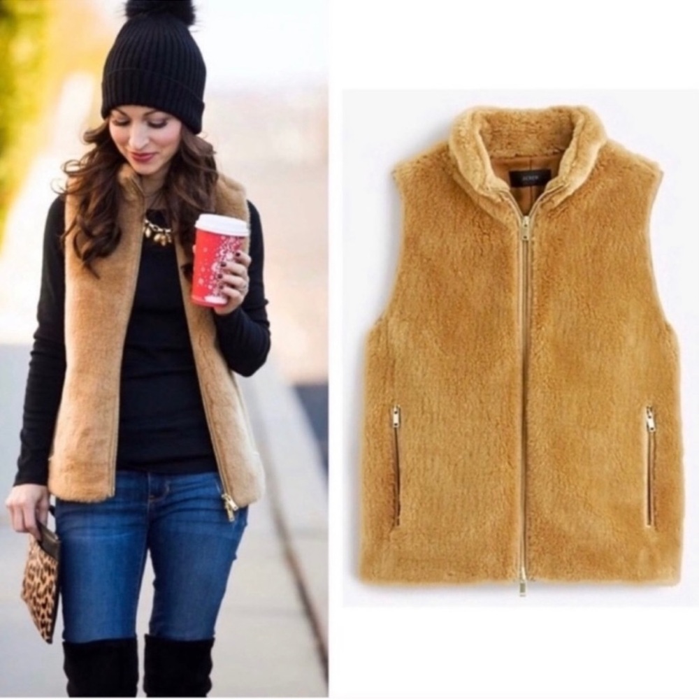 Tan Fleece Vest with Zipper Pockets - Picture 2 of 2